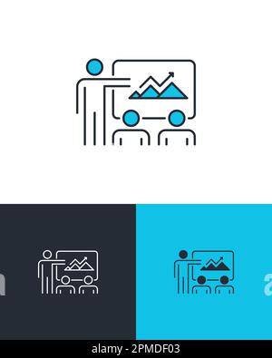 The lead manager analyzing market and describing new projects. Data analyzing or project presentation concept. Business vector icon on three different Stock Vector