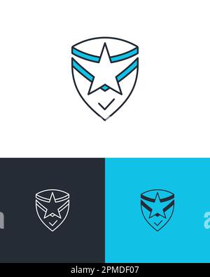 Shield with check mark and star shape. Brand protection, reliable service or intellectual property rights concept. Business vector icon on three diffe Stock Vector