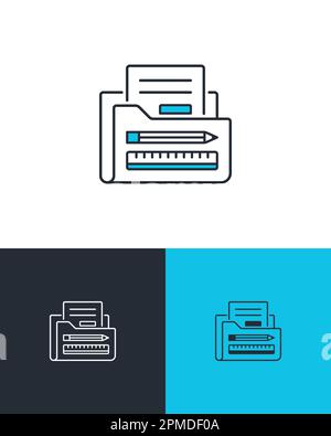 Project folder with documents and equipment such as pencil and ruler. Project management and planning concept. Business icons on three different backg Stock Vector