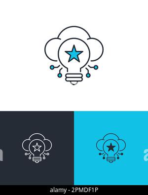 Light bulb symbol with cloud and star shape for idea generation, innovation, end to end cloud computing technologies. Creativity and new technologies Stock Vector