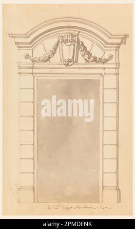 Drawing, Design for a door case; Filippo Marchionni (Italian, 1732–1805); Italy; graphite, pen and bistre ink, brush and gray watercolor on paper; 37.4 x 23.3 cm (14 3/4 x 9 3/16 in.) Stock Photo