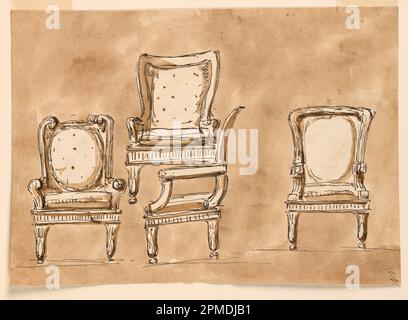 Drawing, Chairs; Architect: Giuseppe Barberi (Italian, 1746–1809); Italy; pen and brown ink, brush and brown wash on off-white laid paper, lined; 18.2 x 26 cm (7 3/16 x 10 1/4 in.) Stock Photo