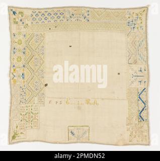 Sampler (Spain); medium silk on linen; Bequest of Marian Hague; 1971-50-168 Stock Photo