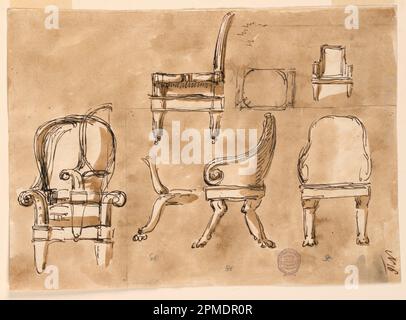 Drawing, Chairs; Architect: Giuseppe Barberi (Italian, 1746–1809); Italy; pen and brown ink, brush and brown wash, on off-white laid paper, lined; 19.2 x 26.7 cm (7 9/16 x 10 1/2 in.) Stock Photo