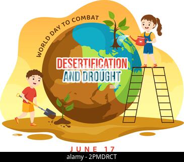 World Day to Combat Desertification and Drought Vector Illustration with Kids, Turning the Desert Into Fertile Land and Pastures in Illustration Stock Vector