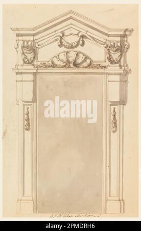 Drawing, Design for a door case; Filippo Marchionni (Italian, 1732–1805); After Carlo Marchionni (Italian, 1702–1786); Italy; graphite, pen and bistre ink, brush and gray watercolor on paper; 36.5 x 23.5 cm (14 3/8 x 9 1/4 in.) Stock Photo