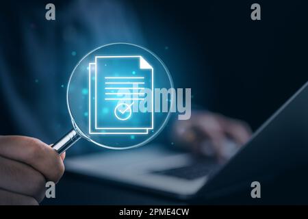 Data document analysis chart on laptop technology Stock Photo