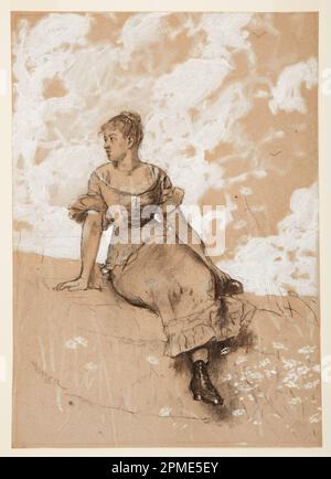 Drawing, Seated Girl; Winslow Homer (American, 1836–1910); USA; black chalk, brush and white gouache on light-brown laid paper; 50.5 × 35.8 cm (19 7/8 × 14 1/8 in.) Stock Photo