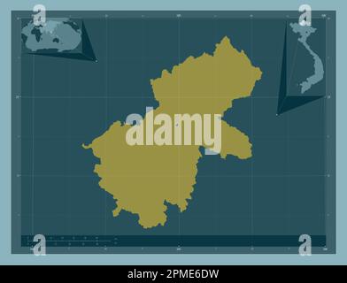 Ha Giang, province of Vietnam. Solid color shape. Locations of major cities of the region. Corner auxiliary location maps Stock Photo