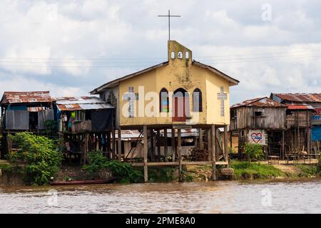 Yellow church on stilts in Belen, Peru Stock Photo