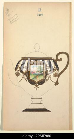 Drawing, Design for a Teapot; Made for Noritake; Japan; brush and watercolor, gold, black gouache, graphite on cream paper; 29.2 x 15.5 cm (11 1/2 x 6 1/8 in.) Mat: 35.8 x 45.7 cm (14 1/8 in. x 18 in.); 1985-14-58 Stock Photo