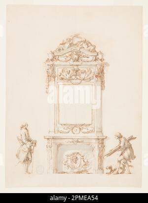 Drawing, Design for a Fireplace, Antinous Room, Villa Albani, Rome, Italy; Carlo Marchionni (Italian, 1702–1786); Italy; pen and brown ink, brush and brown, gray wash, graphite on cream laid paper ; 35.5 x 26.9 cm (14 x 10 9/16 in.) Stock Photo