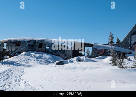 Emergency Transmission mural on Miss Piggy crashed aircraft in Churchill, Manitoba, Canada Stock Photo