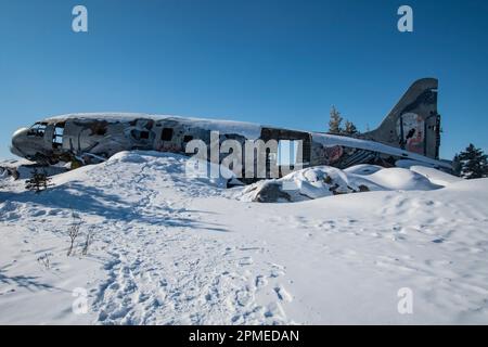 Emergency Transmission mural on Miss Piggy crashed aircraft in Churchill, Manitoba, Canada Stock Photo