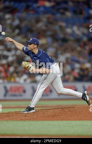 St. Petersburg, United States. 23rd Apr, 2022. St. Petersburg, FL. USA;  Tampa Bay Rays relief pitcher Jason Adam (47) delivers a pitch during a  major league baseball game against the Boston Red