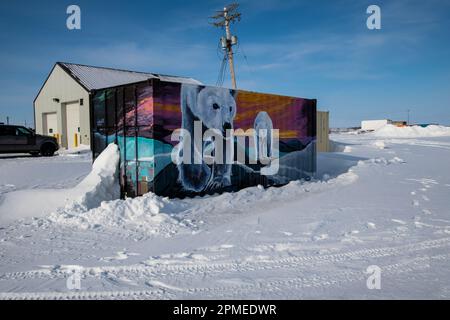 Polar bears mural on a shipping container in Churchill, Manitoba, Canada Stock Photo