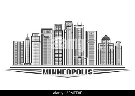 Vector illustration of Minneapolis, horizontal sign with linear design minneapolis city scape, american urban line art concept with decorative letters Stock Vector