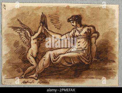 Sketchbook Folio, Venus and Cupid; Designed by Felice Giani (Italian, 1758–1823); Italy; pen and brown ink, brush and brown wash, over traces of black chalk white wove paper; 21.8 x 15.4 cm (8 9/16 x 6 1/16 in.) Stock Photo