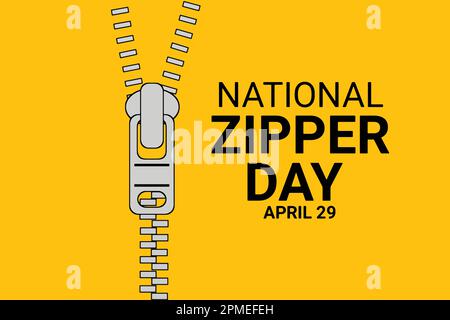 International zipper day. Vector illustration of a zipper on a yellow background. Stock Vector