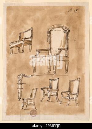 Drawing, Four Chairs; Architect: Giuseppe Barberi (Italian, 1746–1809); Italy; graphite, pen and brown ink, brush and brown wash, on off-white laid paper, lined; 27 x 19.5 cm (10 5/8 x 7 11/16 in.) Stock Photo