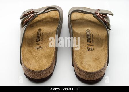 Bologna - - 2, 2023: Brown leather Birkenstock cork sandals, isolated on white background Photo - Alamy