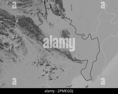 Ninh Binh, province of Vietnam. Grayscale elevation map with lakes and rivers Stock Photo