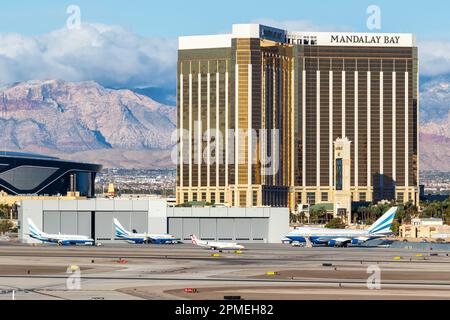 Las Vegas, United States – November 9, 2022: Las Vegas Sands Corporation Boeing airplanes at Las Vegas airport (LAS) in the United States. Stock Photo
