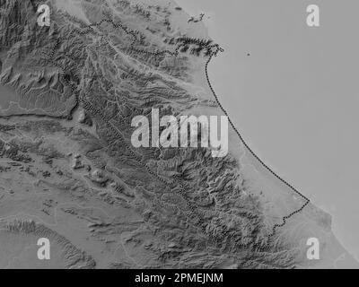 Quang Binh, province of Vietnam. Grayscale elevation map with lakes and rivers Stock Photo