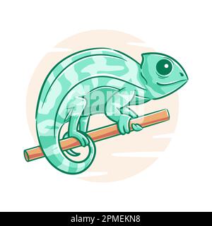 Vector hand drawn chameleon on the tree Stock Vector