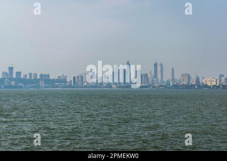 Beautiful urban landscape of the skyline of Mumbai from Nariman Point in Mumbai, India along the Arabian sea Stock Photo