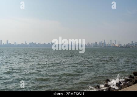 Beautiful urban landscape of the skyline of Mumbai from Nariman Point in Mumbai, India along the Arabian sea Stock Photo