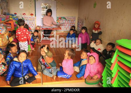 Vietnamese preschool children in kindergarten Photographed in Sa Pa, Northwestern Vietnam Stock Photo