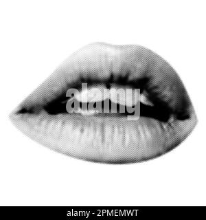 Halftone mouth. Collage design lips in trendy magazine style. Vector ...