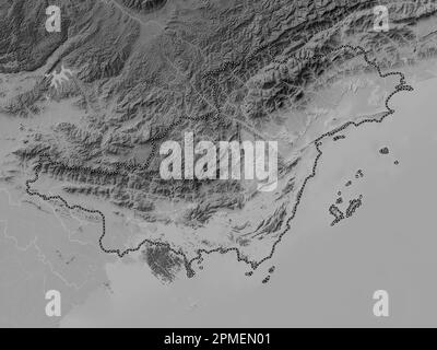 Quang Ninh, province of Vietnam. Grayscale elevation map with lakes and rivers Stock Photo