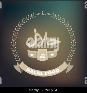 Halal sign or symbol bade with laurel or wreath Stock Vector