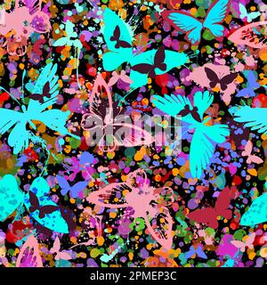 Blots and butterflies seamless pattern. Vector illustration Stock Vector
