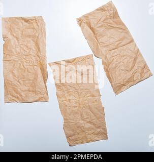 Top view of three rectangular food grade empty kraft paper Stock Photo