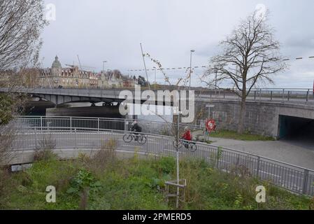 Segregated cycle paths and infrastructure for cycling in Konstanz, Germany, November 2022 Stock Photo