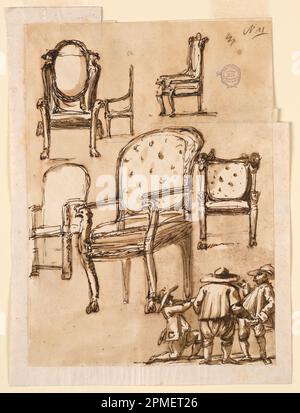 Drawing, Chairs; Architect: Giuseppe Barberi (Italian, 1746–1809); Italy; pen and brown ink, brush and brown wash on off-white laid paper, lined; Image: 26.8 x 19.5 cm (10 9/16 x 7 11/16 in.) Stock Photo
