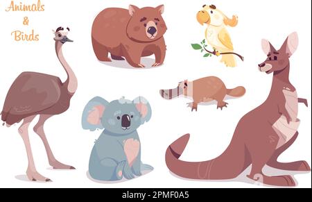 kangaroo koala wombat and emu australian flag map Stock Vector Image ...