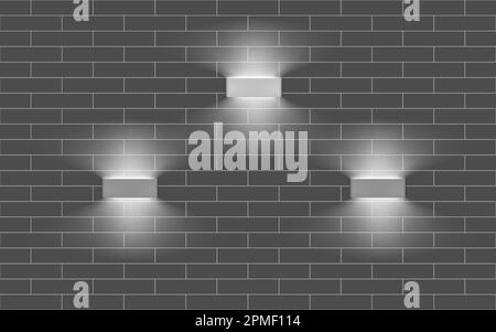 Three lamps with indirect light on the wall. Modern interior lights. Realistic vector illustration Stock Vector