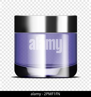 Clear glass round face cream jar on transparent background, realistic vector mockup. Cosmetic skin care product packaging, template for design Stock Vector