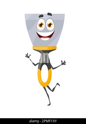 Cartoon putty knife tool character or spackle scraper, vector work instrument. Construction, plastering hand tool with funny smile and thumb up, putty Stock Vector