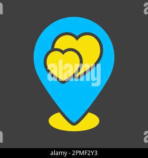 Wedding location isolated pin map glyph on dark background icon. Vector illustration, romance elements. Sticker, patch, badge, card for marriage, vale Stock Vector
