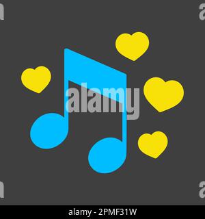 Musical note with heart sign isolated glyph on dark background icon. Vector illustration, romance elements. Sticker, patch, badge, card for marriage, Stock Vector
