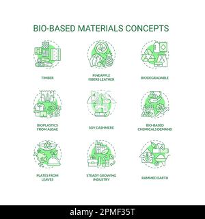 Bio based materials green concept icons set Stock Vector