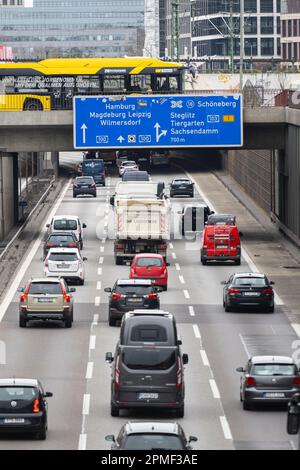 Berlin, Germany. 13th Apr, 2023. Cars drive on the city highway A100. Credit: Christophe Gateau/dpa/Alamy Live News Stock Photo