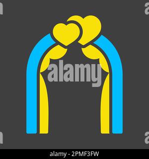 Wedding arch with hearts isolated glyph on dark background icon. Vector illustration, romance elements. Sticker, patch, badge, card for marriage, vale Stock Vector