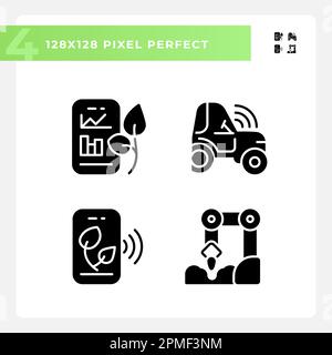 Agricultural technologies black glyph icons set on white space Stock Vector