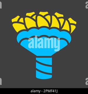 Wedding flower bouquet isolated glyph on dark background icon. Vector illustration, romance elements. Sticker, patch, badge, card for marriage, valent Stock Vector